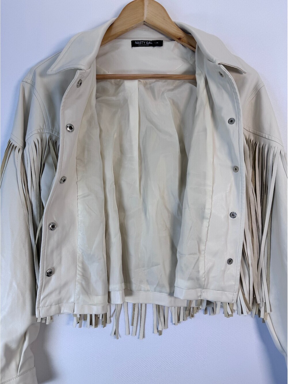 Nasty Gal Faux Leather Fringe Western Shacket Cream Boho Cowgirl Women’s M - Picture 4 of 8